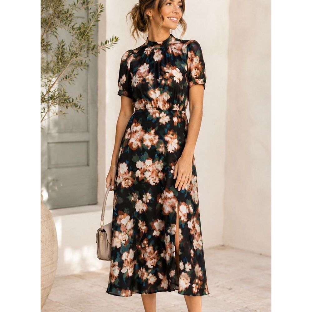 NWT Julia Jordan Floral Midi Dress Sz 4 Mock Neck Cocktail Semi-Formal